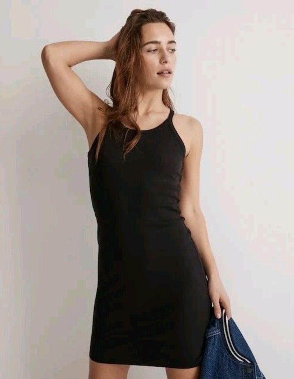 Madewell Supima Mini Rib Tank Halter Dress NL317 Size XXS Stretch Black Bodycon